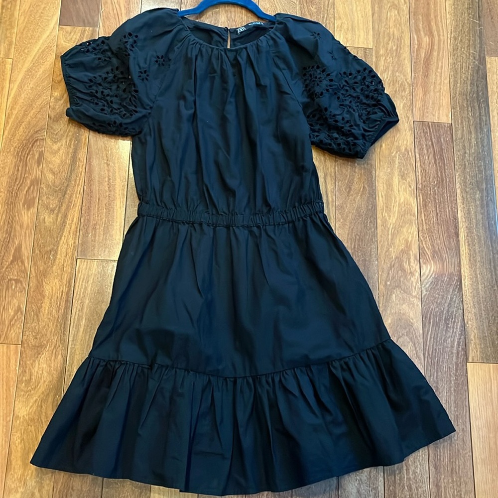 Zara Cotton Lace Sleeve Black Dress